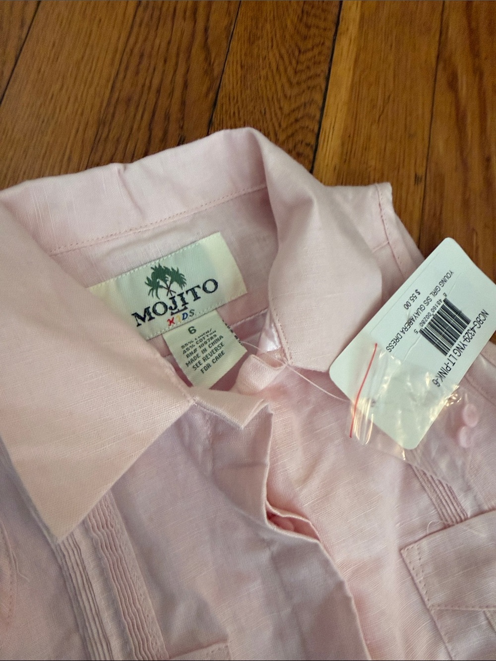 NWT mojito kids guayabera Girls Light Pink linen cotton Sleeveless Shirt Dress 6 - Picture 2 of 4